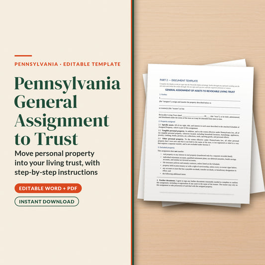 Pennsylvania General Assignment to Trust Template, cover page