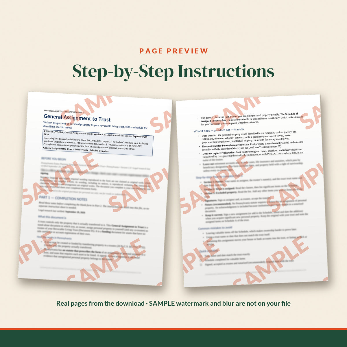 Pennsylvania General Assignment to Trust Template, document preview, page 1