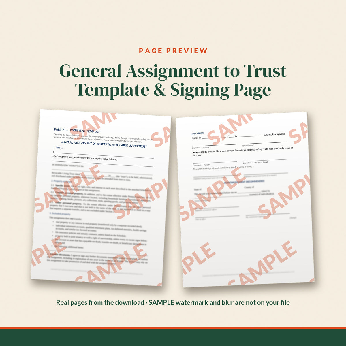 Pennsylvania General Assignment to Trust Template, document preview, page 2