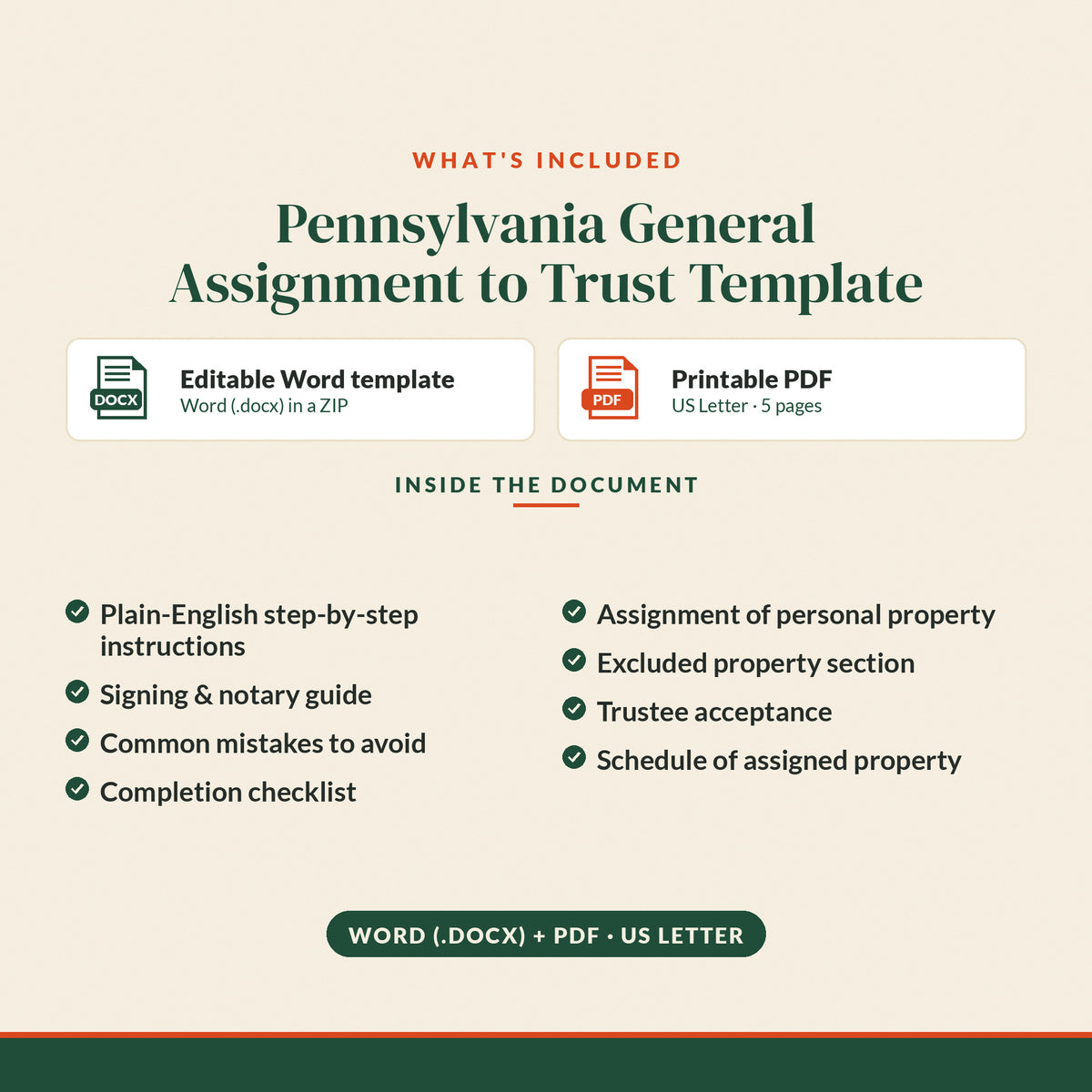 Pennsylvania General Assignment to Trust Template, what's included