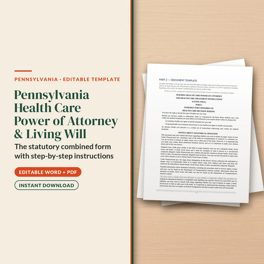 Pennsylvania Health Care Power of Attorney and Living Will Template, cover page