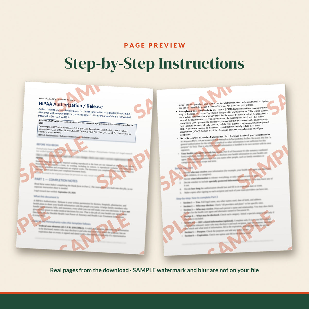 Pennsylvania HIPAA Authorization / Release Template, document preview, page 1