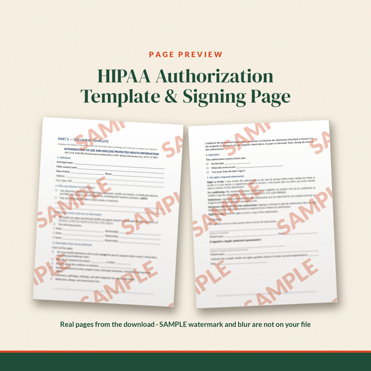 Pennsylvania HIPAA Authorization / Release Template, document preview, page 2