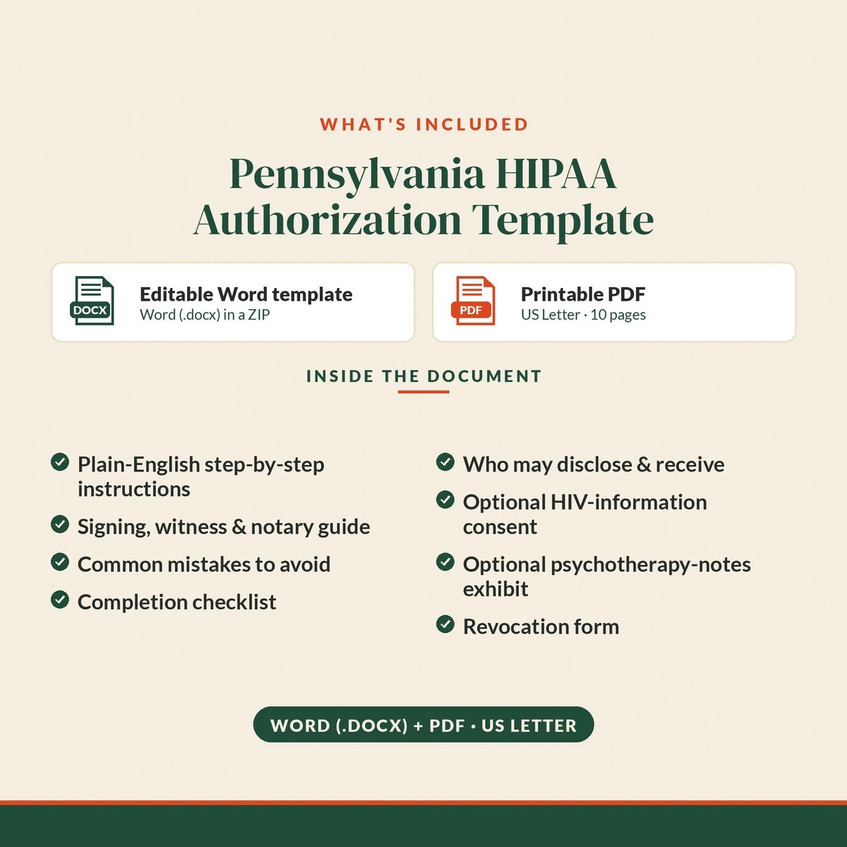 Pennsylvania HIPAA Authorization / Release Template, what's included