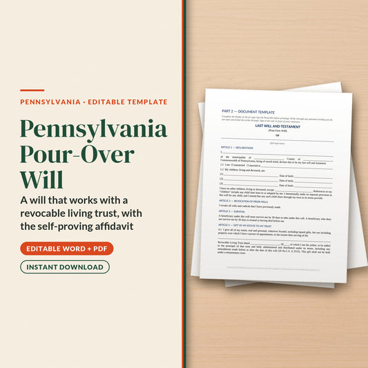 Pennsylvania Pour-Over Will Template, cover page