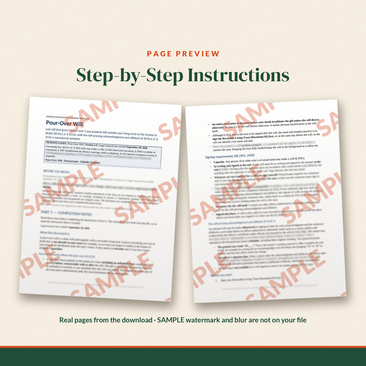 Pennsylvania Pour-Over Will Template, document preview, page 1