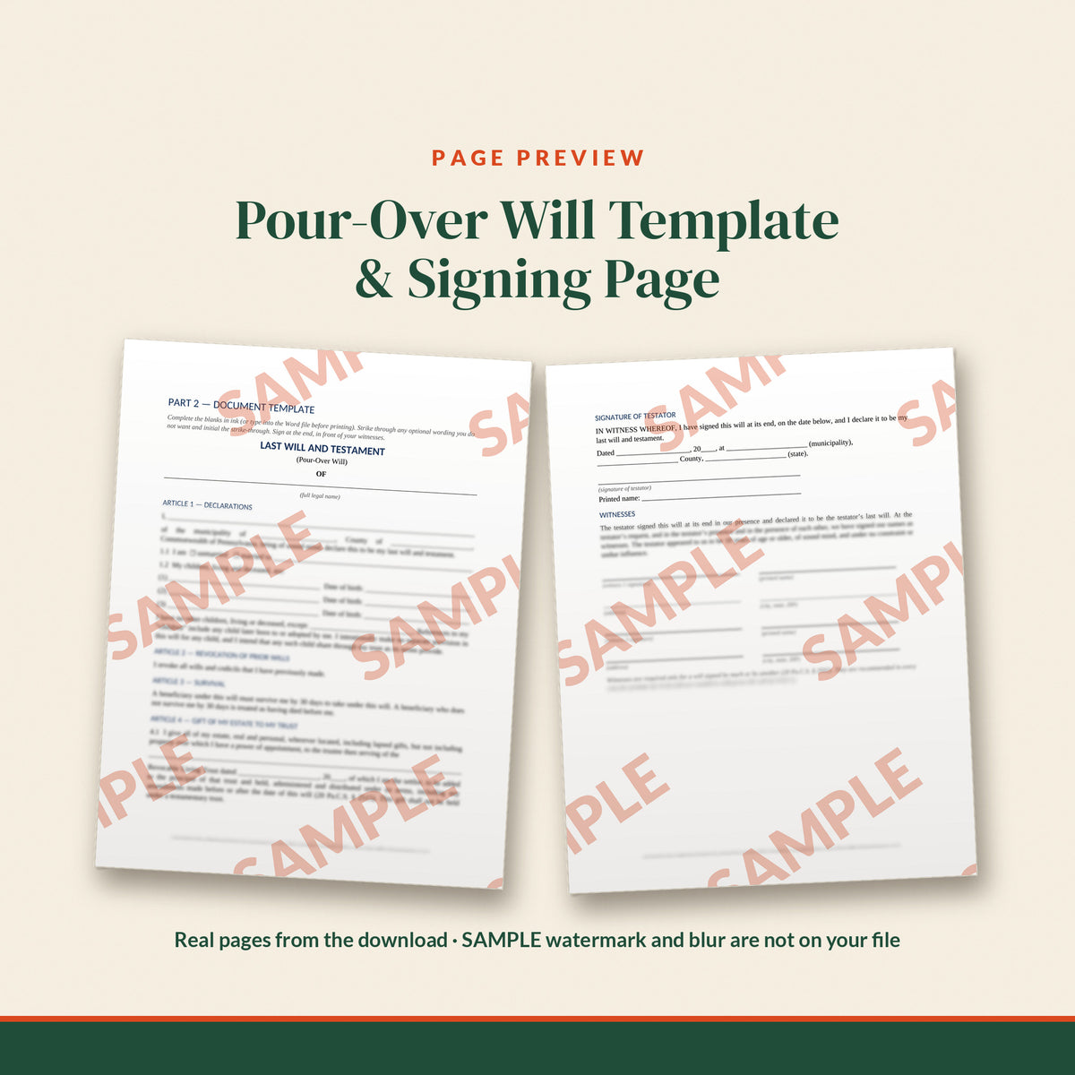 Pennsylvania Pour-Over Will Template, document preview, page 2