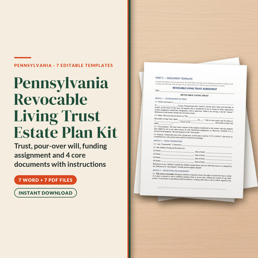 Pennsylvania Revocable Living Trust Estate Plan Kit, cover page