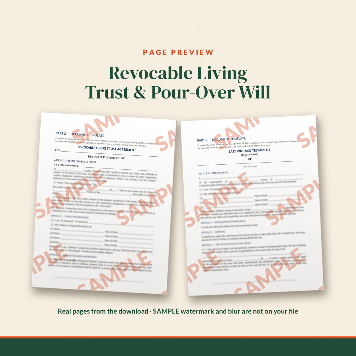 Pennsylvania Revocable Living Trust Estate Plan Kit, document preview, page 1