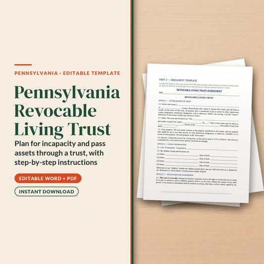 Pennsylvania Revocable Living Trust Template, cover page