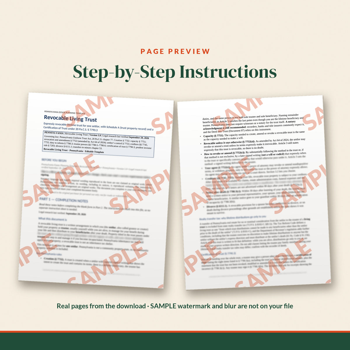 Pennsylvania Revocable Living Trust Template, document preview, page 1