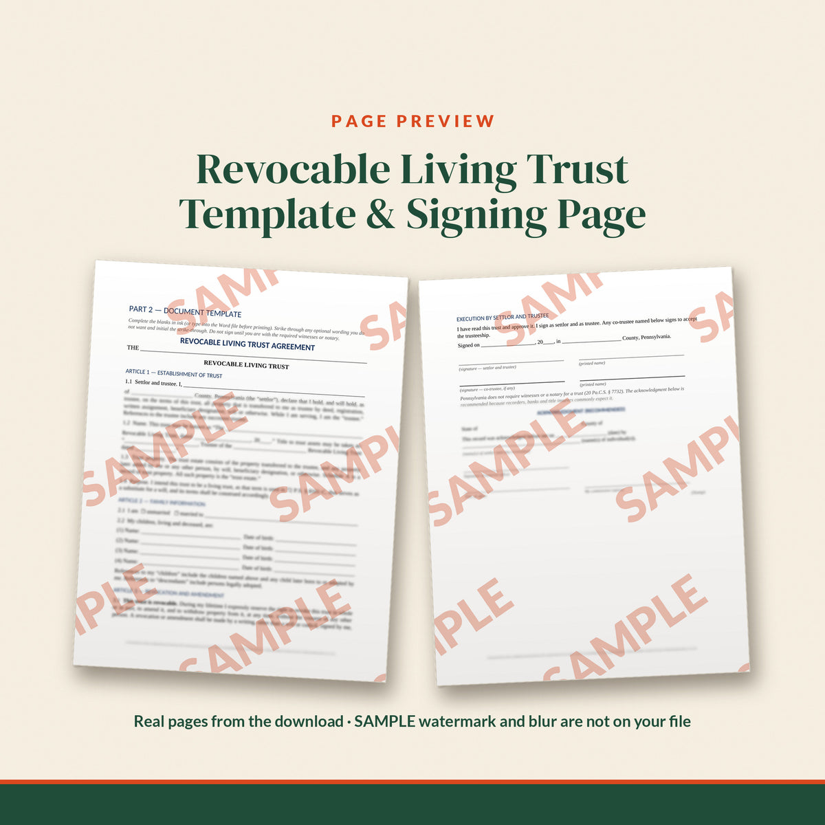 Pennsylvania Revocable Living Trust Template, document preview, page 2