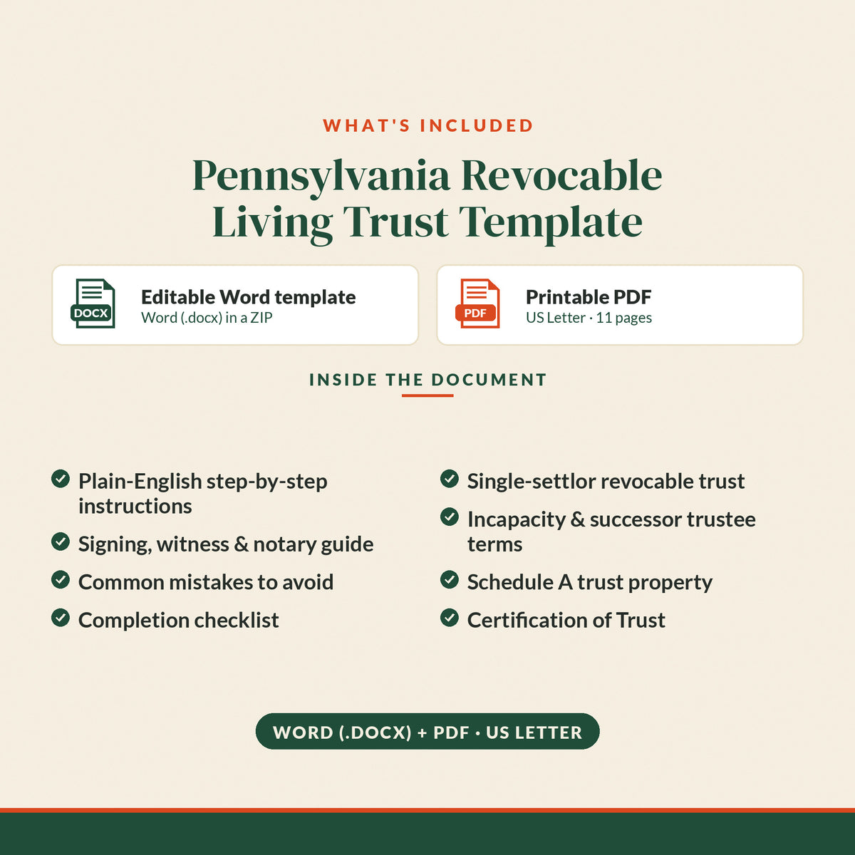 Pennsylvania Revocable Living Trust Template, what's included