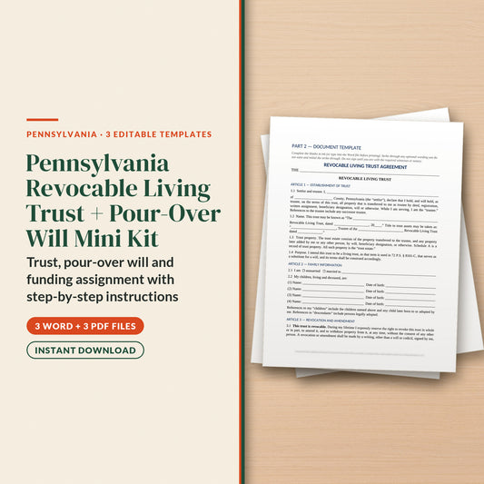 Pennsylvania Revocable Living Trust + Pour-Over Will Mini Kit, cover page