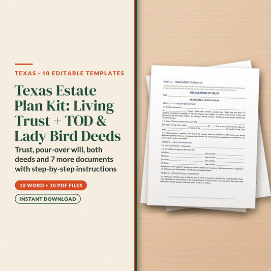 Texas Complete Estate Plan Kit with Living Trust, Transfer on Death Deed and Lady Bird Deed, cover page