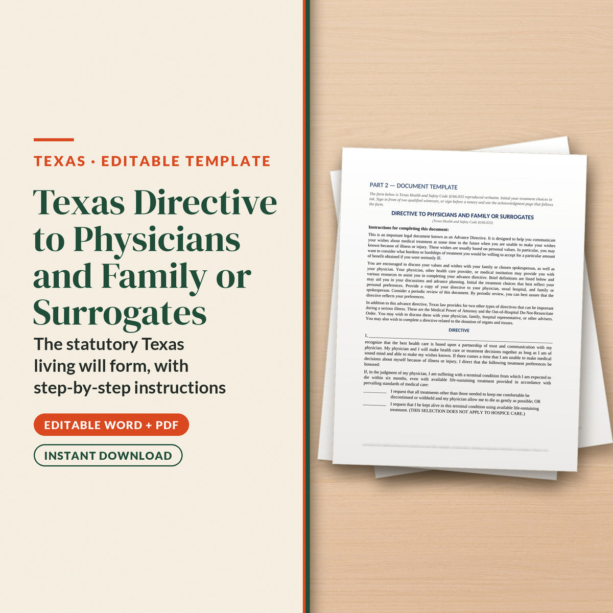 Texas Directive to Physicians and Family or Surrogates Template, cover page