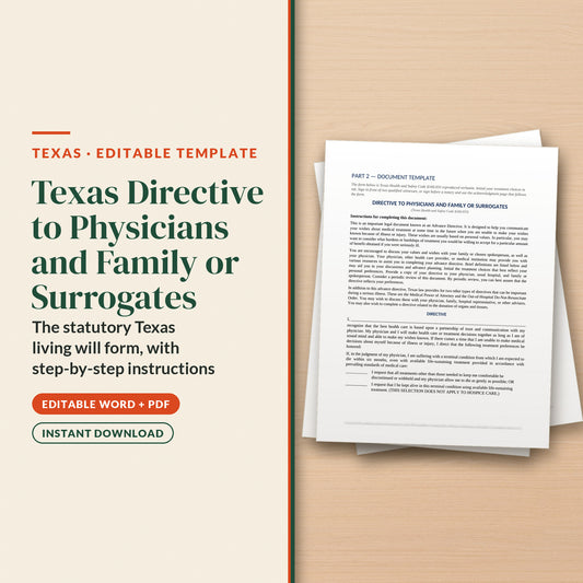 Texas Directive to Physicians and Family or Surrogates Template, cover page