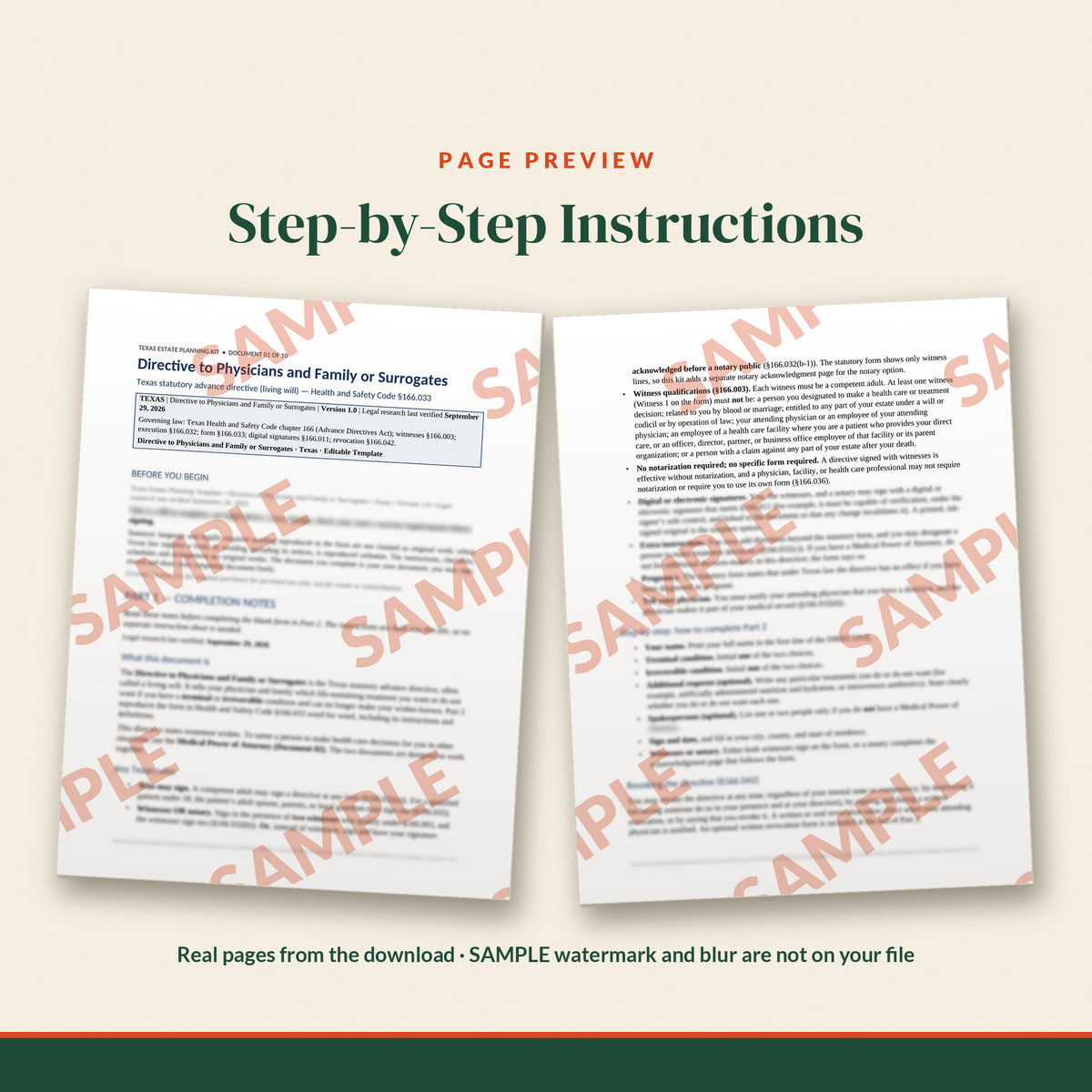 Texas Directive to Physicians and Family or Surrogates Template, document preview, page 1