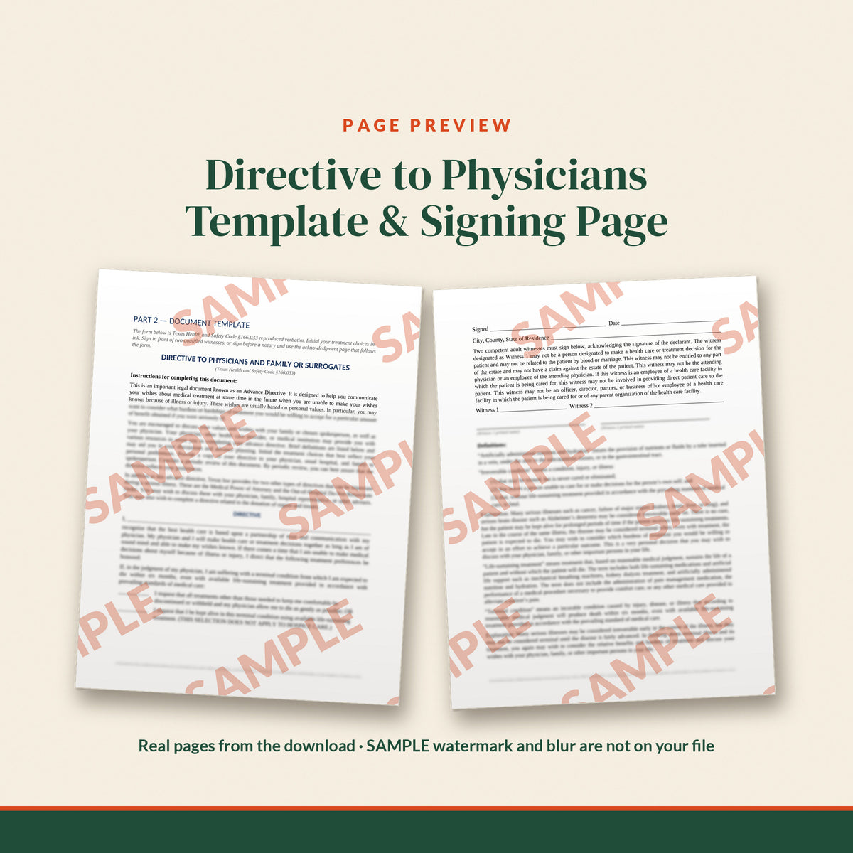 Texas Directive to Physicians and Family or Surrogates Template, document preview, page 2