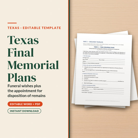 Texas Final Memorial Plans Template, cover page