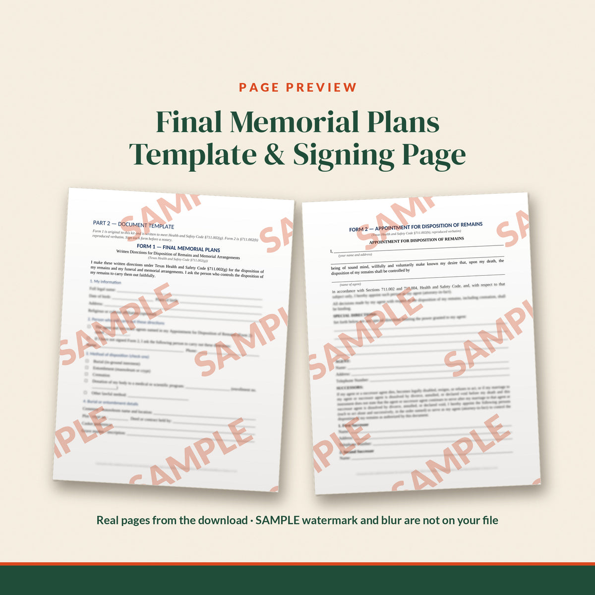 Texas Final Memorial Plans Template, document preview, page 2