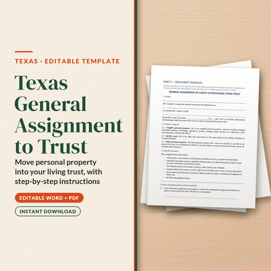 Texas General Assignment to Trust Template, cover page