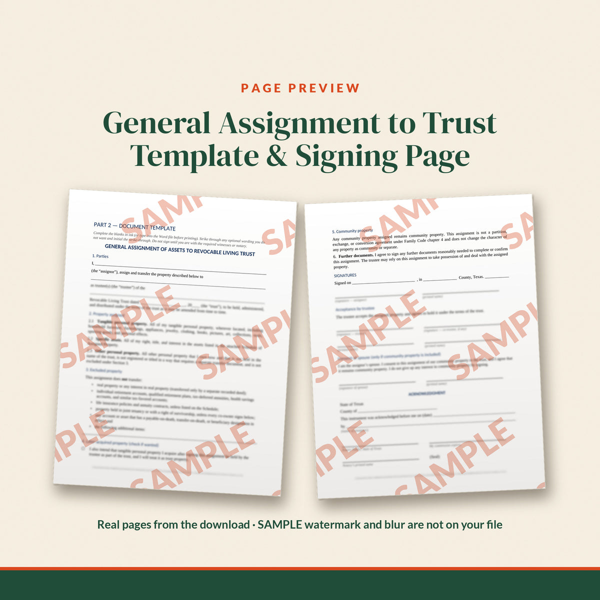 Texas General Assignment to Trust Template, document preview, page 2