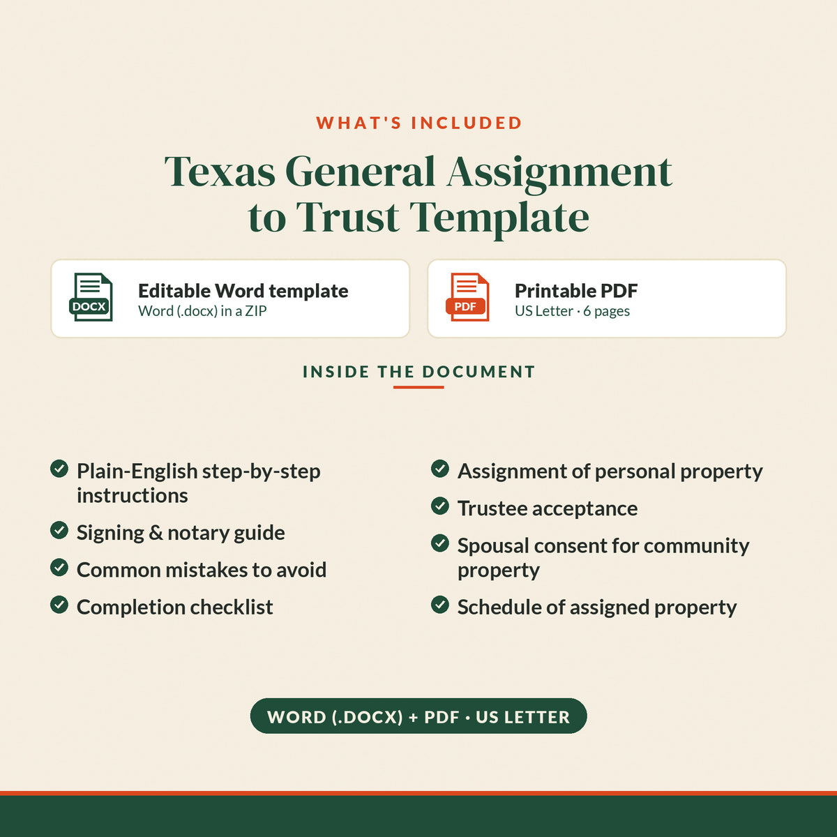 Texas General Assignment to Trust Template, what's included