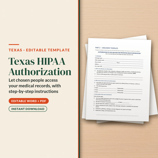 Texas HIPAA Authorization / Release Template, cover page