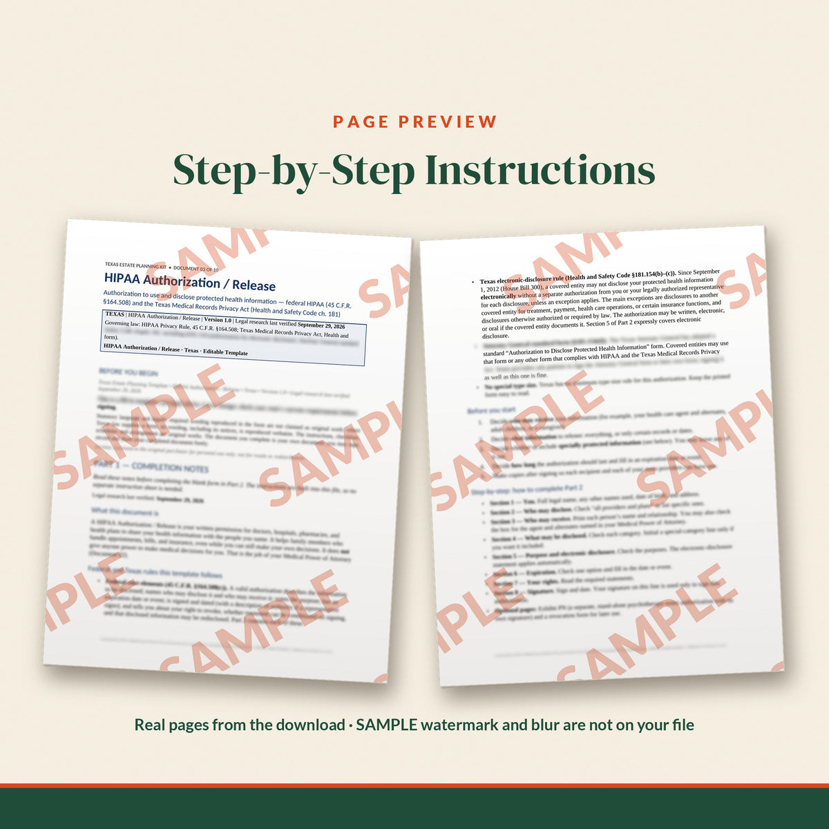 Texas HIPAA Authorization / Release Template, document preview, page 1