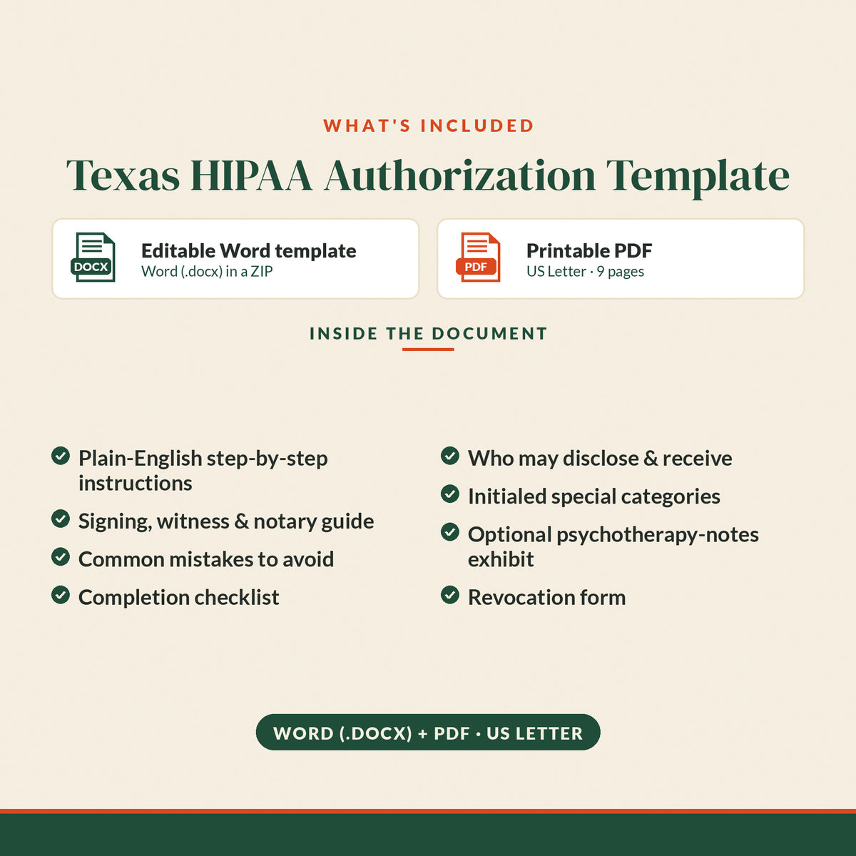 Texas HIPAA Authorization / Release Template, what's included