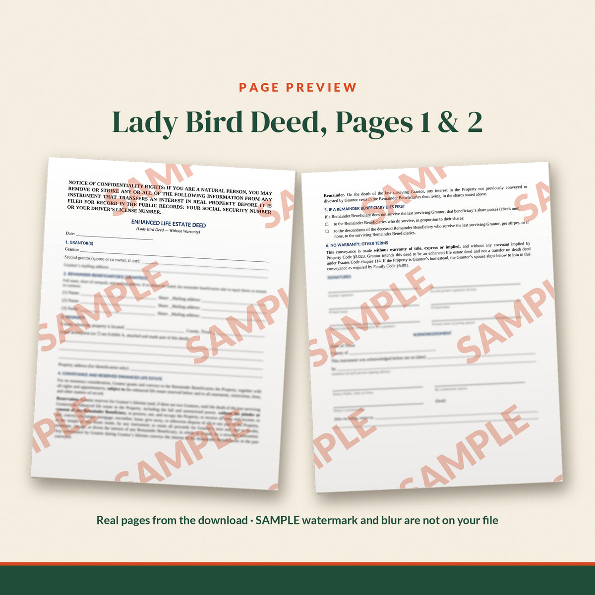 Texas Lady Bird Deed Template, document preview, page 2