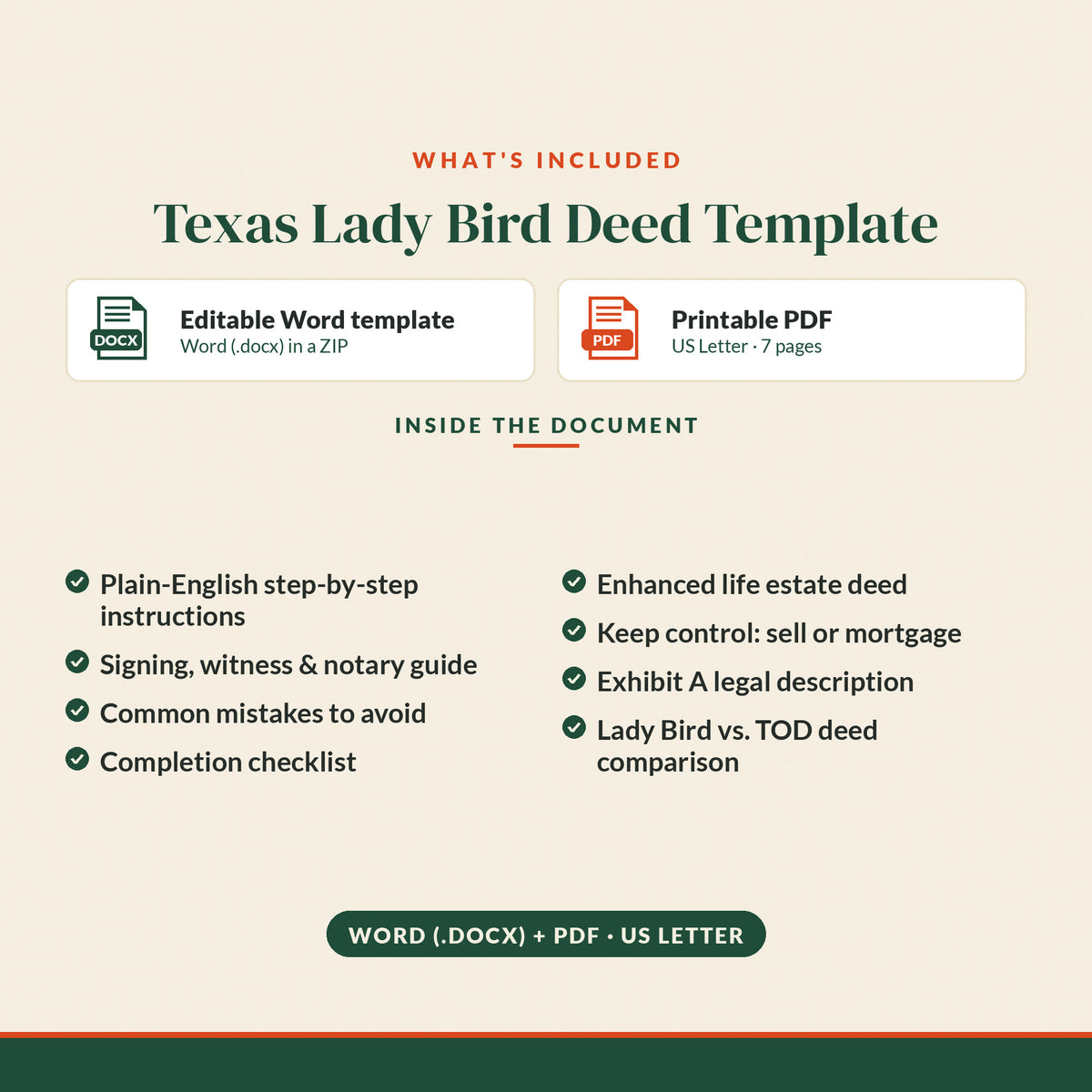 Texas Lady Bird Deed Template, what's included