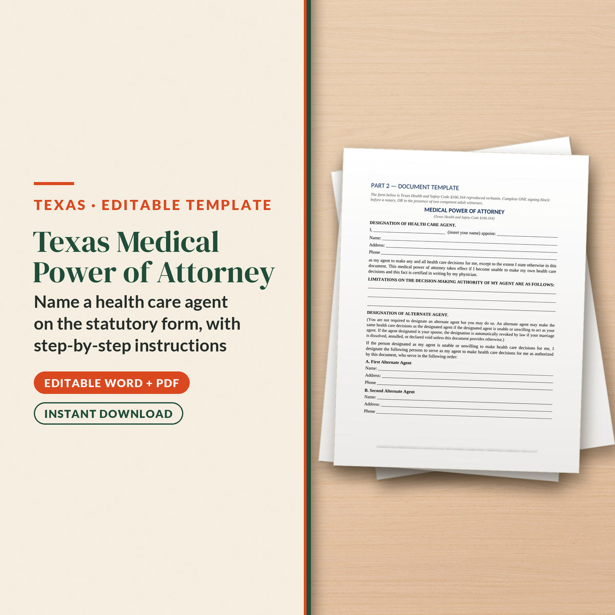 Texas Medical Power of Attorney Template, cover page