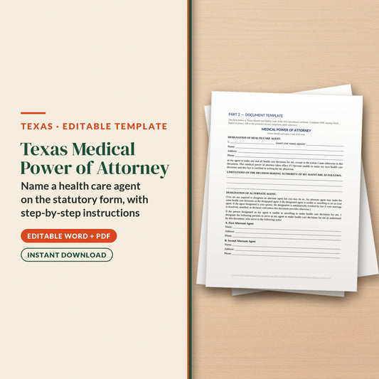 Texas Medical Power of Attorney Template, cover page