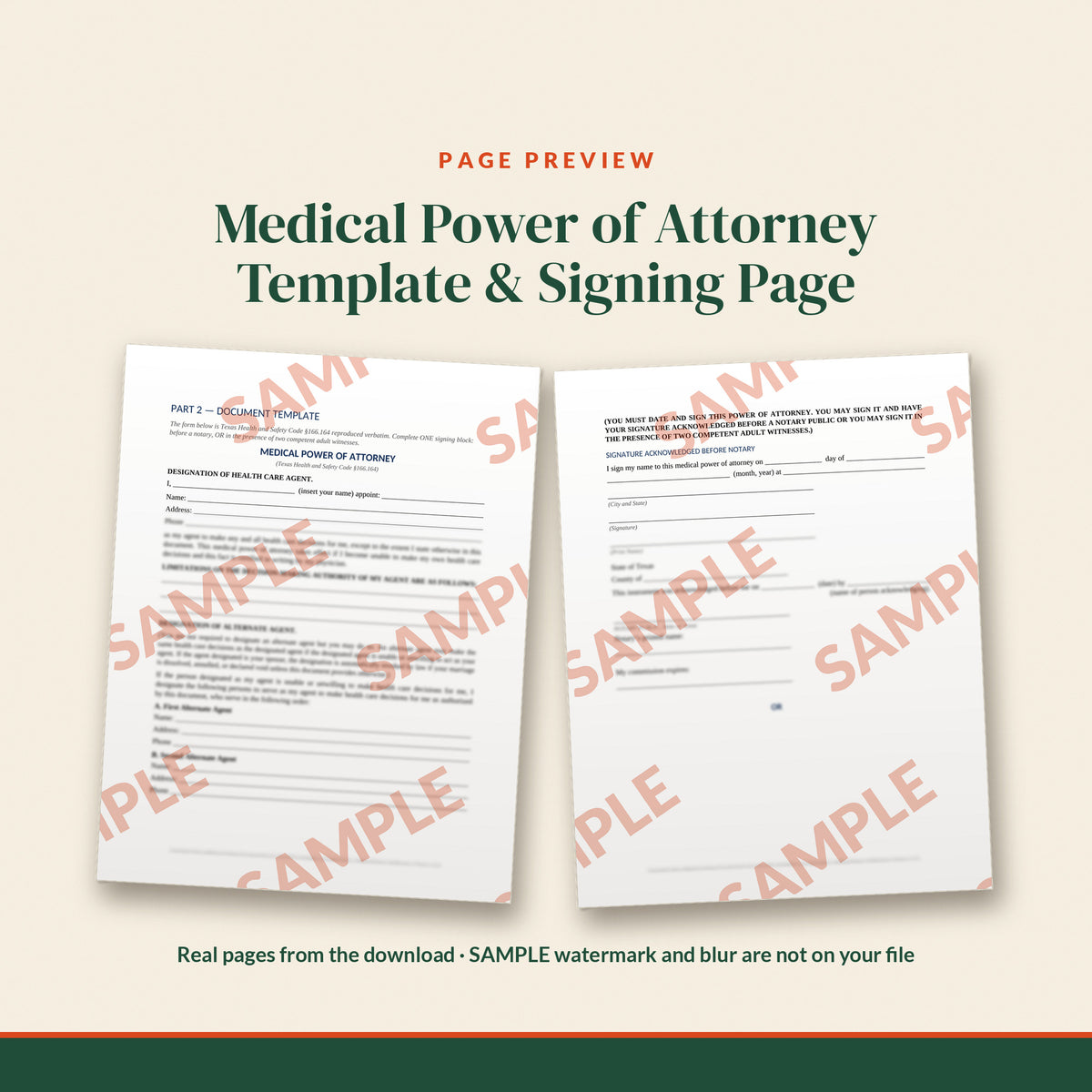Texas Medical Power of Attorney Template, document preview, page 2