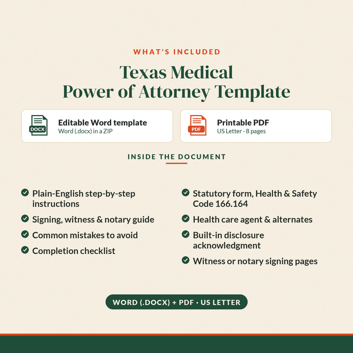 Texas Medical Power of Attorney Template, what's included