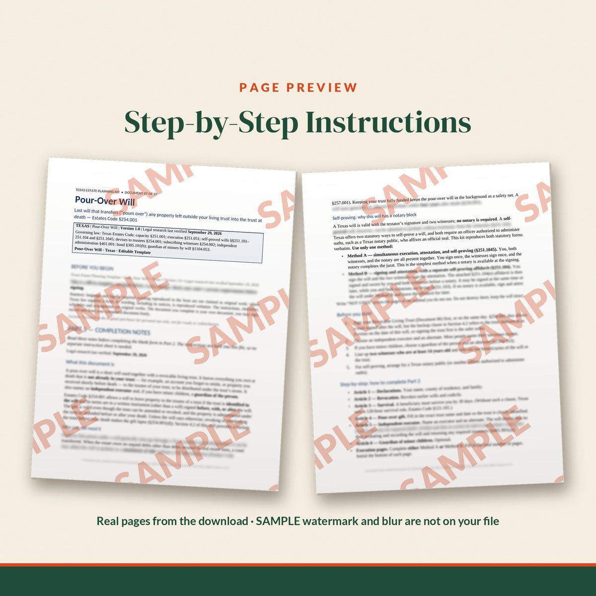 Texas Pour-Over Will Template, document preview, page 1