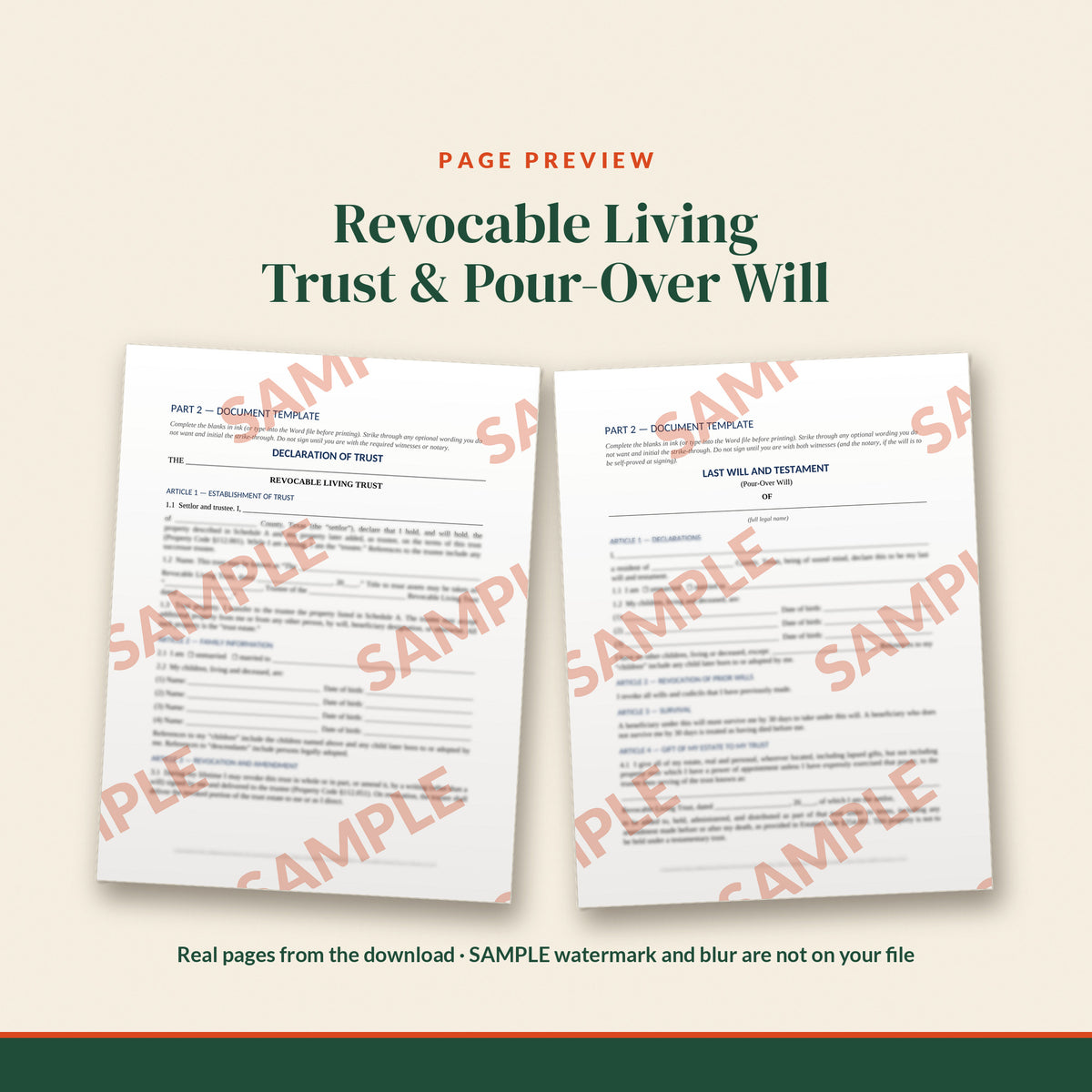 Texas Revocable Living Trust Estate Plan Kit, document preview, page 1