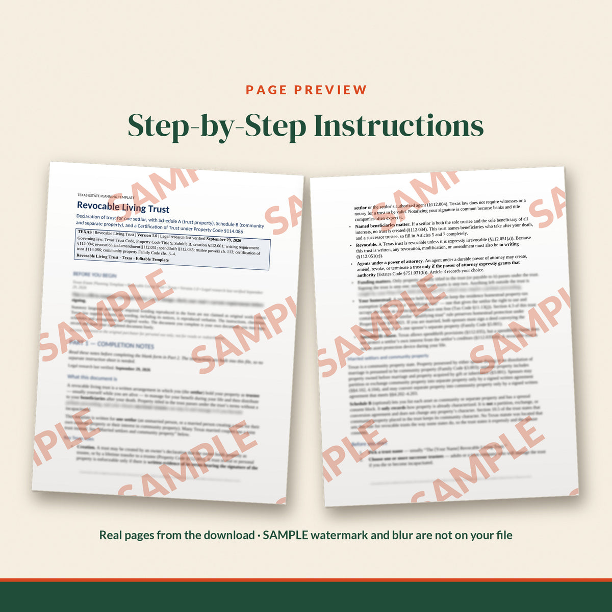 Texas Revocable Living Trust Template, document preview, page 1