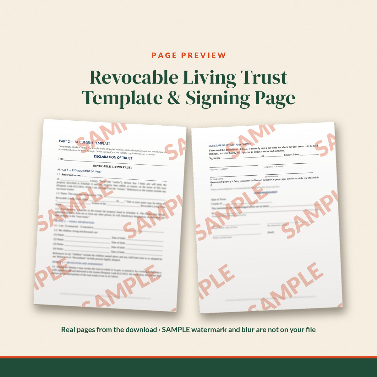 Texas Revocable Living Trust Template, document preview, page 2