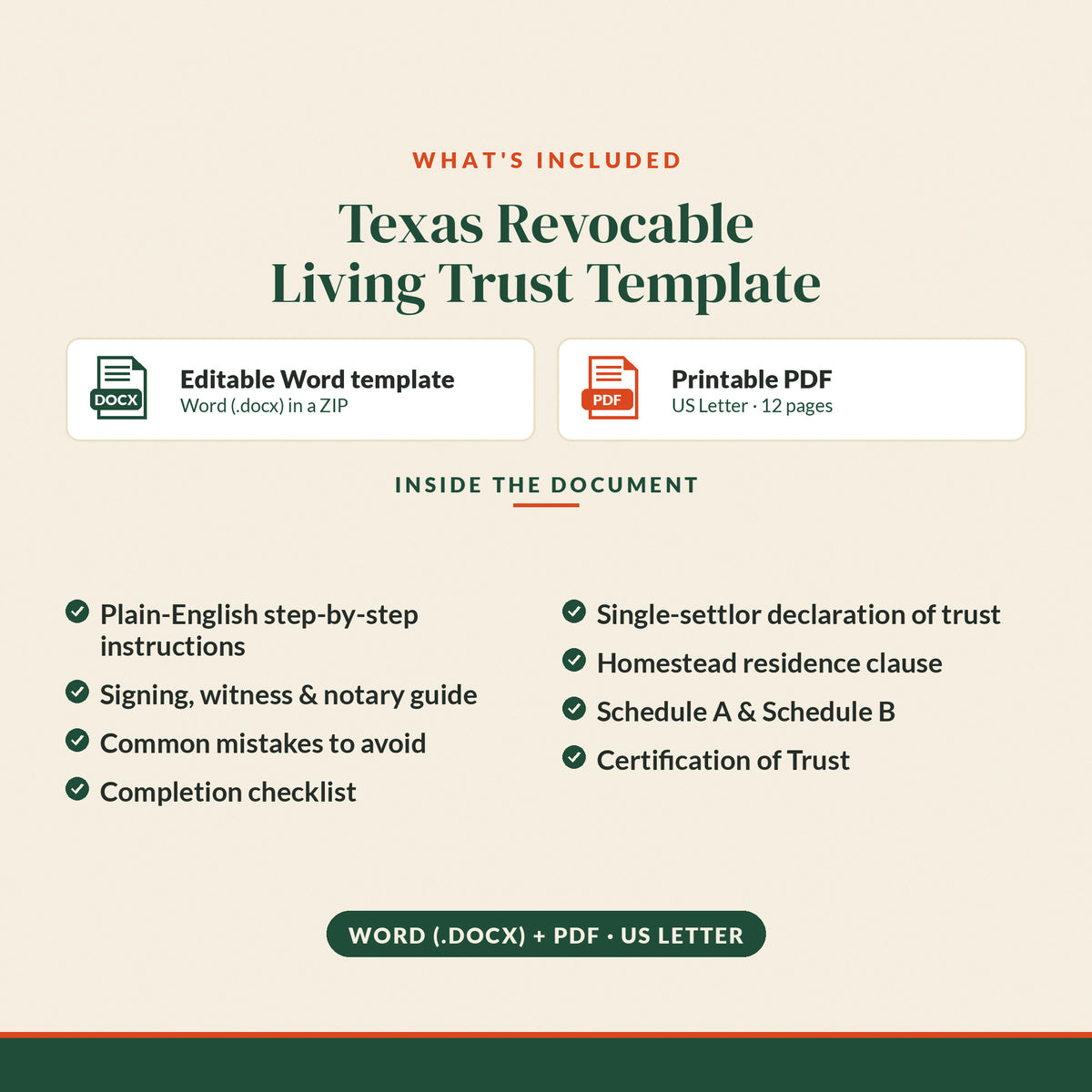 Texas Revocable Living Trust Template, what's included