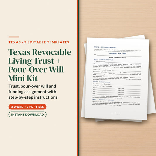 Texas Revocable Living Trust + Pour-Over Will Mini Kit, cover page
