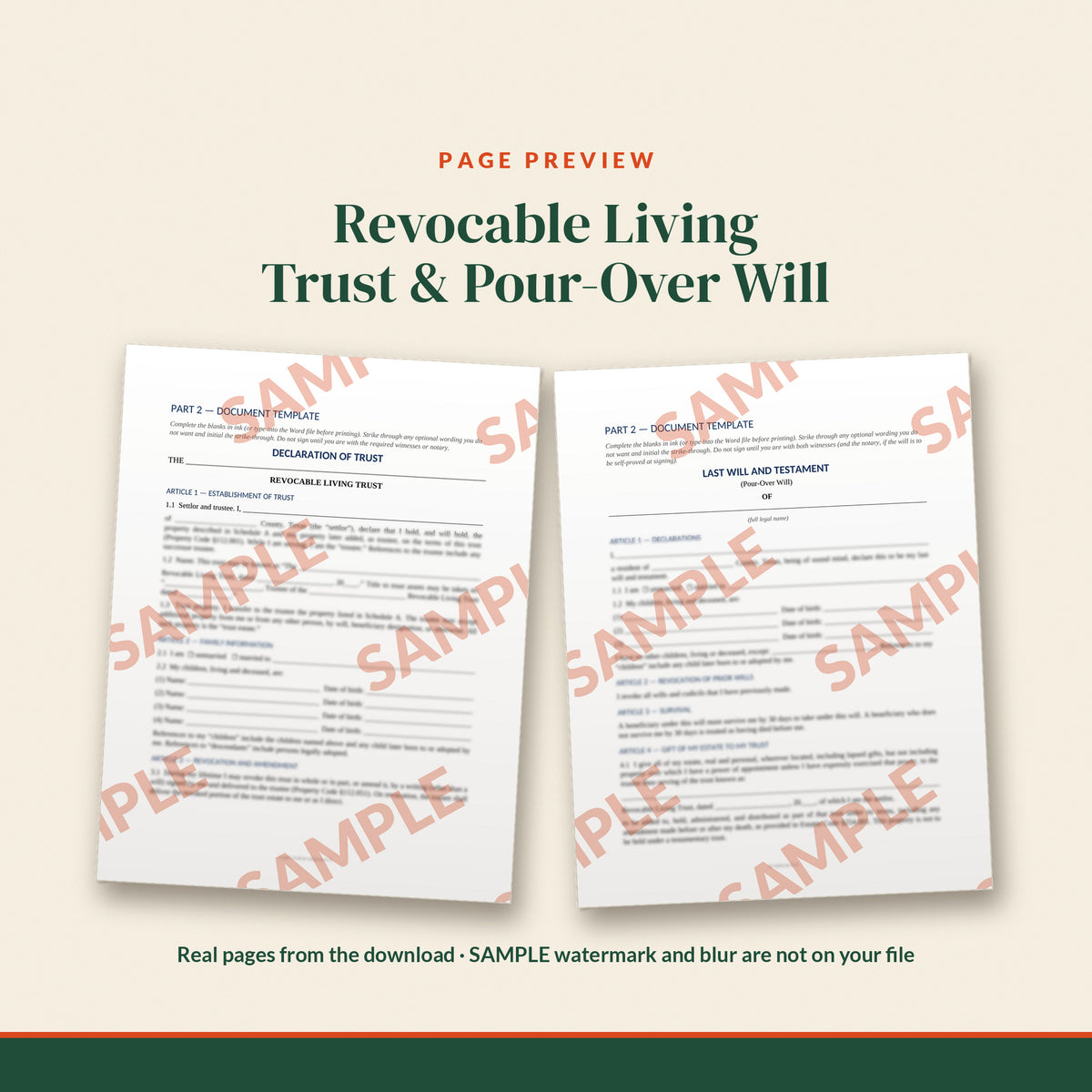 Texas Revocable Living Trust + Pour-Over Will Mini Kit, document preview, page 1