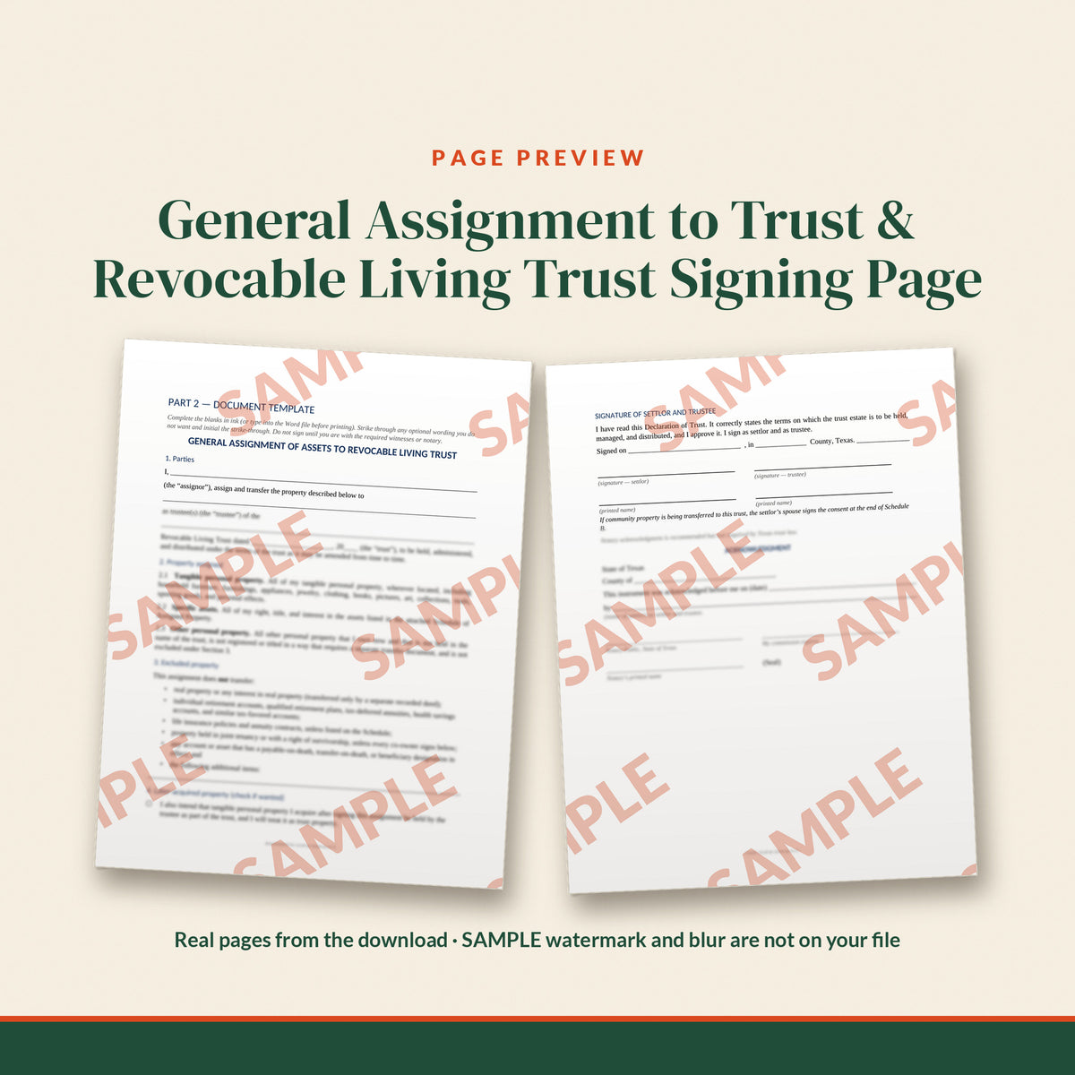 Texas Revocable Living Trust + Pour-Over Will Mini Kit, document preview, page 2