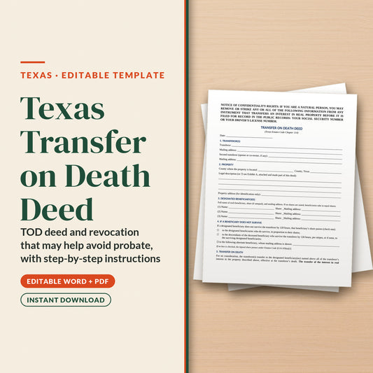 Texas Transfer on Death Deed Template, cover page