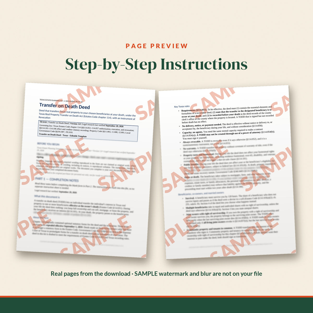 Texas Transfer on Death Deed Template, document preview, page 1