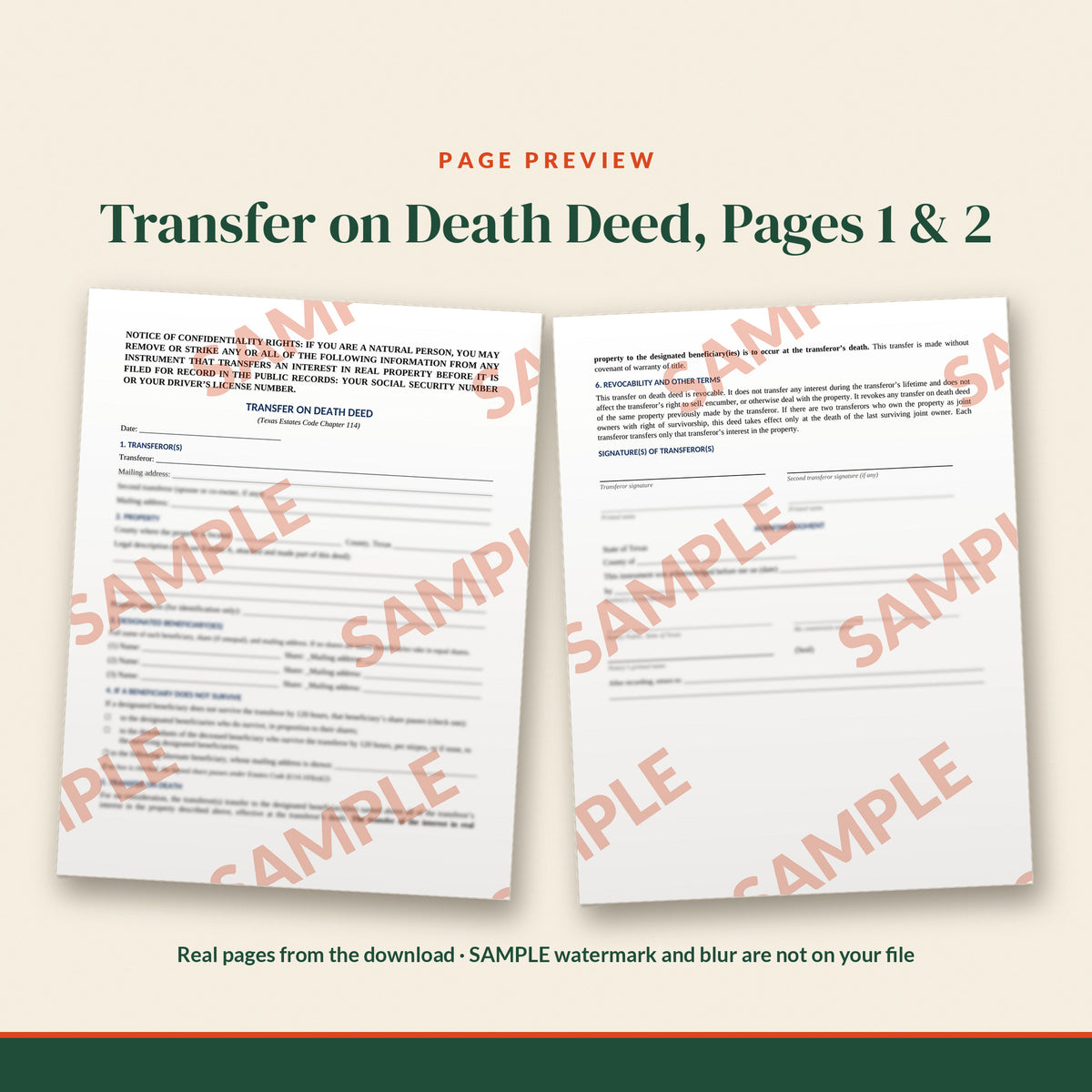 Texas Transfer on Death Deed Template, document preview, page 2