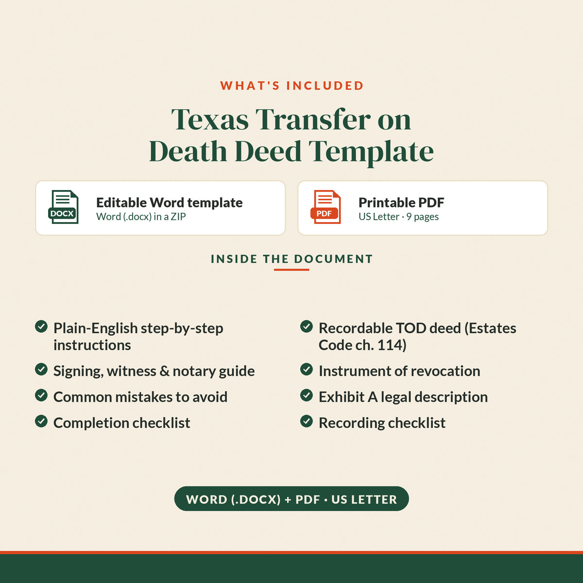 Texas Transfer on Death Deed Template, what's included