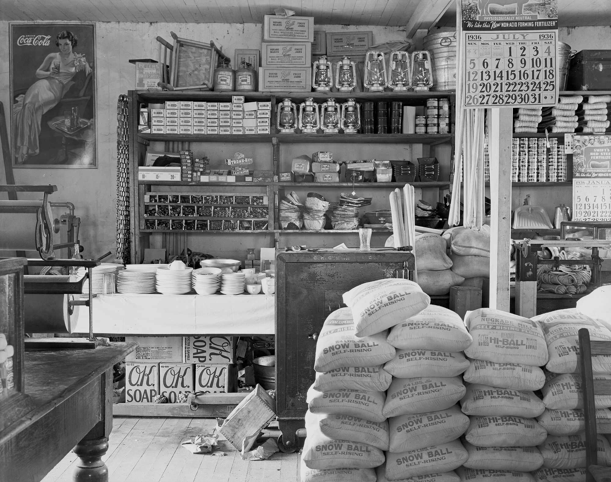 Shelves of an old general store, 1936
